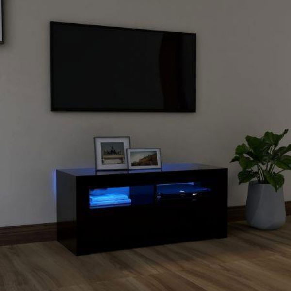 TV Cabinet With LED Lights Black 90x35x40 Cm