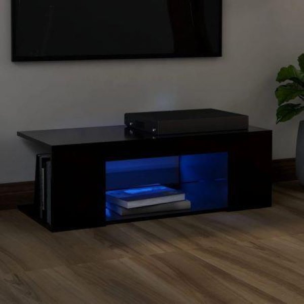 TV Cabinet with LED Lights Black 90x39x30 cm