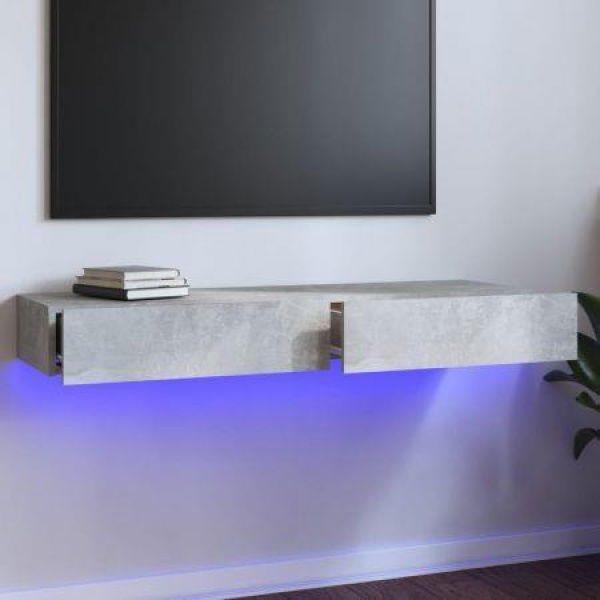 TV Cabinet With LED Lights Concrete Grey 120x35x15.5 Cm.