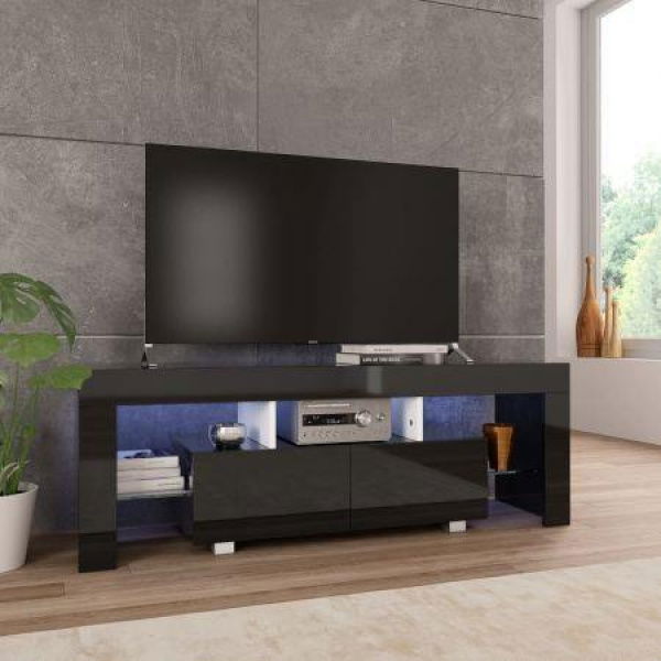 TV Cabinet With LED Lights High Gloss Black 130x35x45 Cm