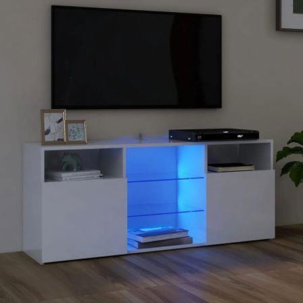 TV Cabinet With LED Lights High Gloss White 120x30x50 Cm