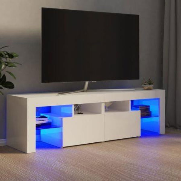 TV Cabinet With LED Lights High Gloss White 140x36.5x40 Cm.