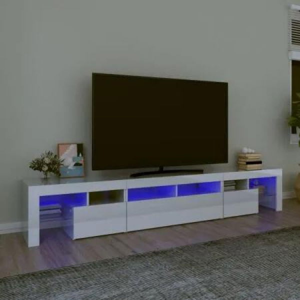 TV Cabinet with LED Lights High Gloss White 230x36.5x40 cm