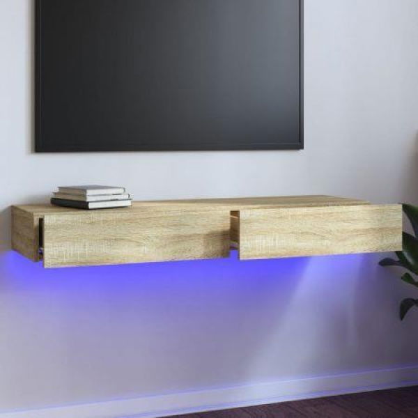 TV Cabinet With LED Lights Sonoma Oak 120x35x15.5 Cm.