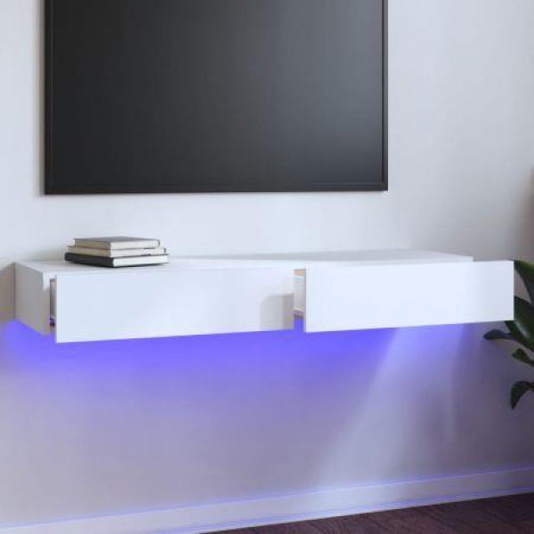 TV Cabinet With LED Lights White 120x35x15.5 Cm.