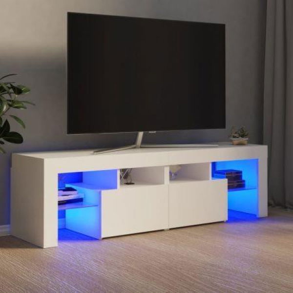 TV Cabinet With LED Lights White 140x36.5x40 Cm.