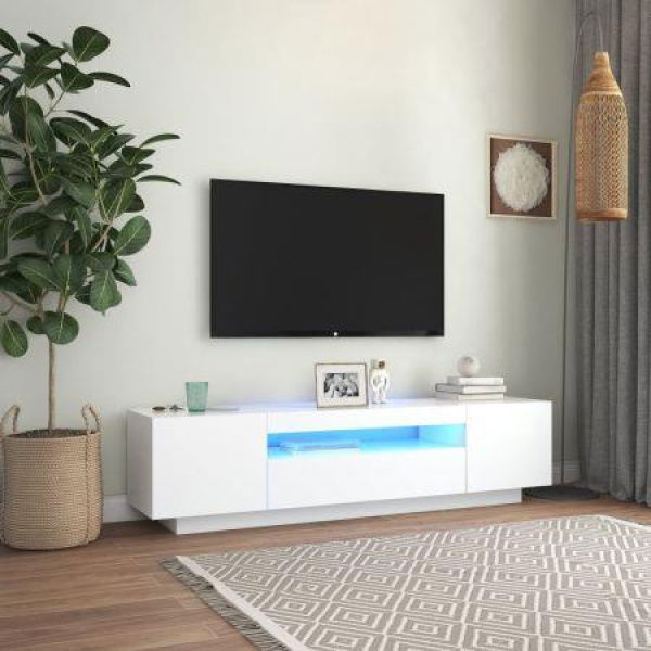 TV Cabinet With LED Lights White 160x35x40 Cm