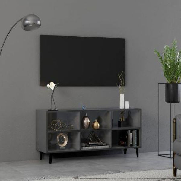 TV Cabinet With Metal Legs High Gloss Grey 103.5x30x50 Cm.