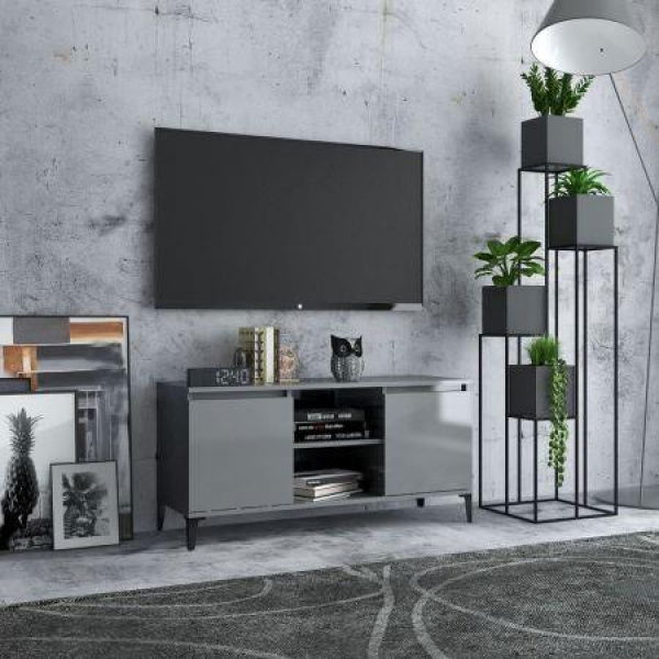 TV Cabinet With Metal Legs High Gloss Grey 103.5x35x50 Cm.