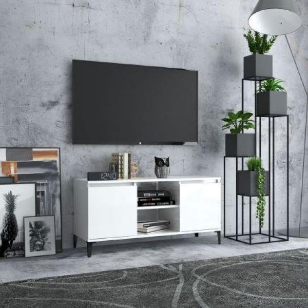 TV Cabinet With Metal Legs High Gloss White 103.5x35x50 Cm.