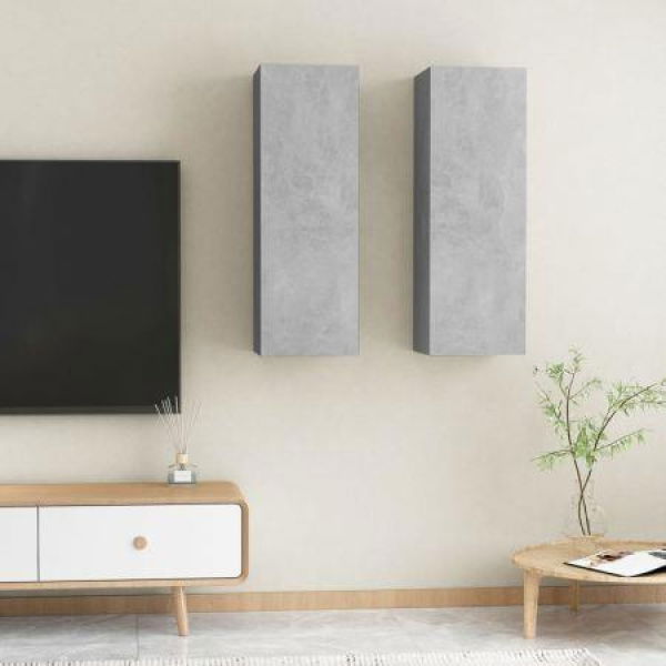 TV Cabinets 2 Pcs Concrete Grey 30.5x30x90 Cm Engineered Wood.