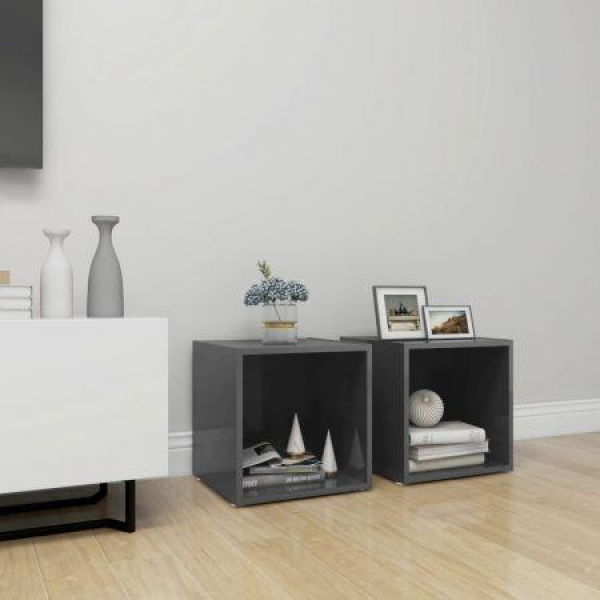 TV Cabinets 2 Pcs High Gloss Grey 37x35x37 Cm Engineered Wood