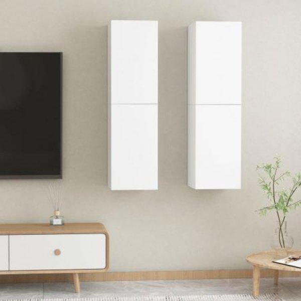 TV Cabinets 2 Pcs White 30.5x30x110 Cm Engineered Wood.