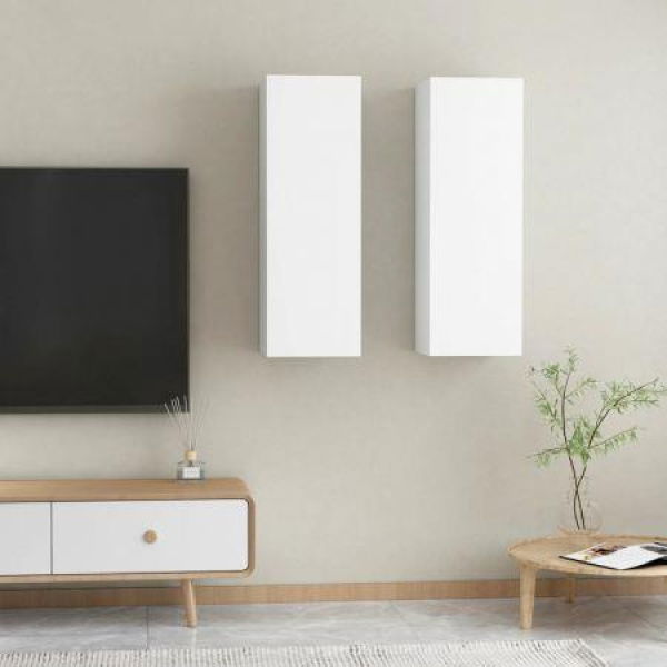 TV Cabinets 2 Pcs White 30.5x30x90 Cm Engineered Wood.