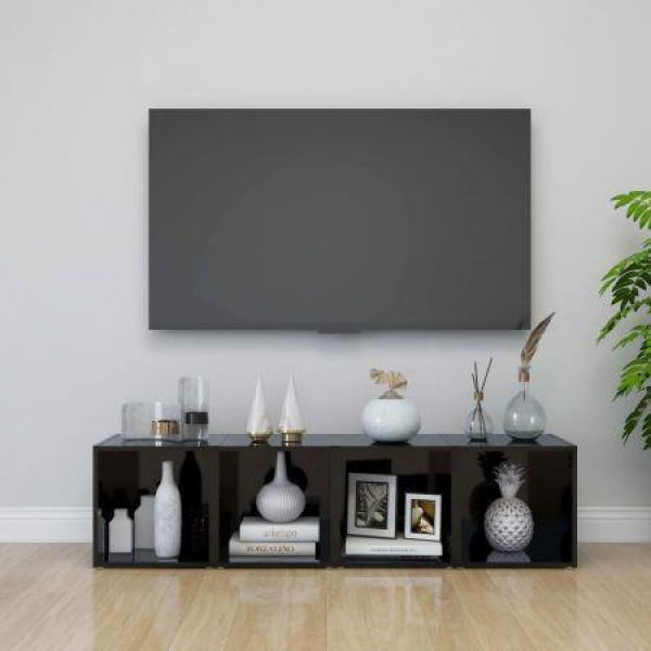 TV Cabinets 4 Pcs High Gloss Black 37x35x37 Cm Engineered Wood