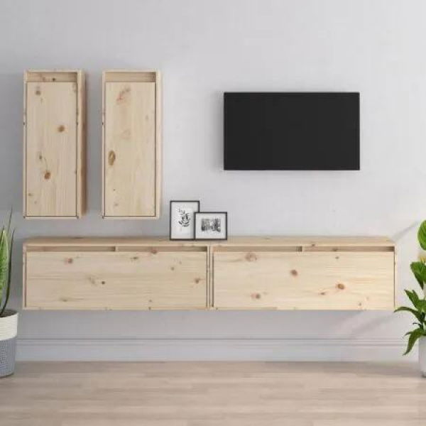 TV Cabinets 4 pcs Solid Wood Pine