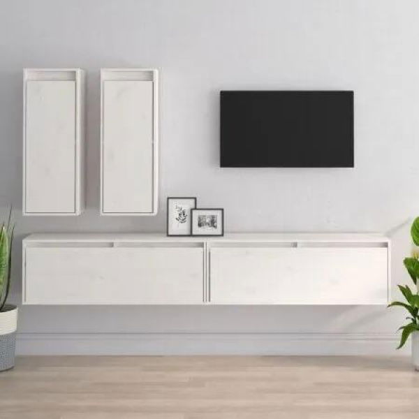 TV Cabinets 4 pcs White Solid Wood Pine