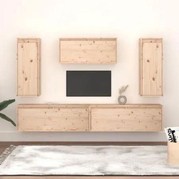 TV Cabinets 5 pcs Solid Wood Pine