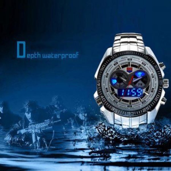 TVG 468 Men 3 Dial LED Display Analog-Digital Military Wrist Watch - White