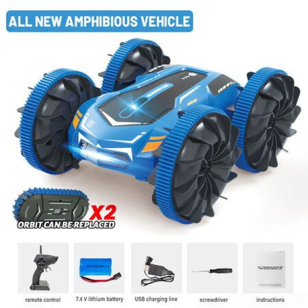 Two-in-one Amphibious 7.4V 4WD RC Car For Kids For 8-12 Years Old Boys Christmas Birthday Gifts All Terrain Water Beach Pool Toy Blue.