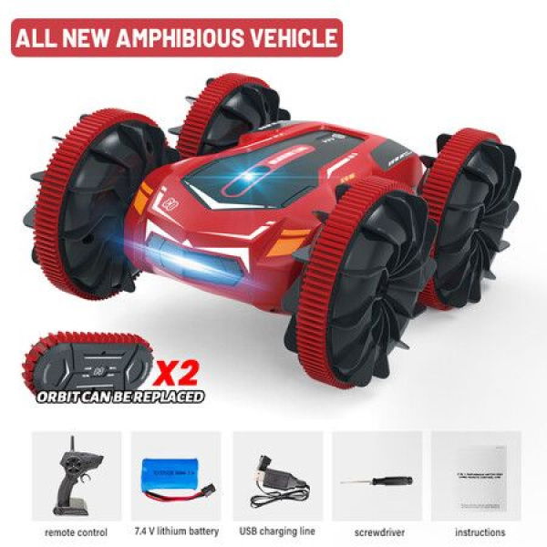 Two-in-one Amphibious 7.4V 4WD RC Car For Kids For 8-12 Years Old Boys Christmas Birthday Gifts All Terrain Water Beach Pool Toy Red.