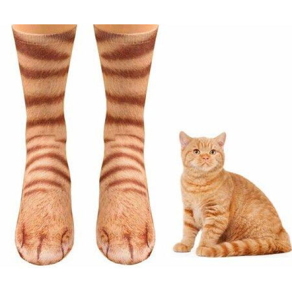 Two Pairs Animal Paws Socks - Funny 4D Animal Socks Crazy Cat Tiger Dog Paw Crew Socks Printed Socks Animal Socks For Gifts Orange Cat