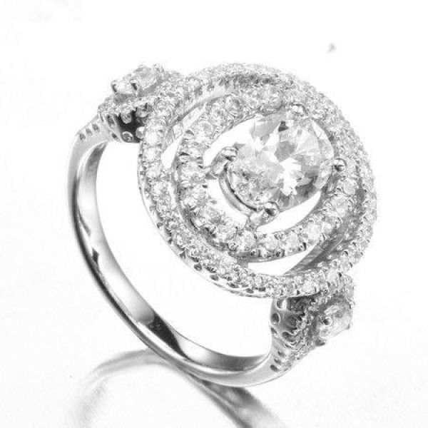 Two Tier S925 Silver With Round Shape Stone Wedding Ring For Woman