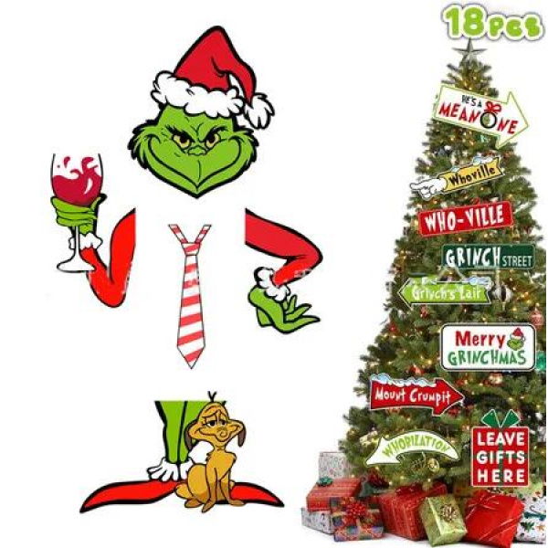 Type B Grinch Christmas Tree Road Sign Ornament Ideal For Christmas Tree Decorations Halloween And Festive Events