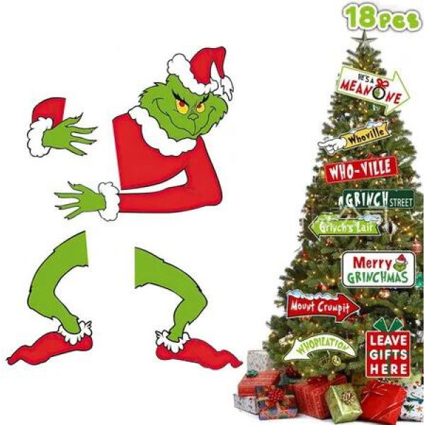 Type D Grinch Christmas Tree Road Sign Ornament Ideal For Christmas Tree Decorations Halloween And Festive Events