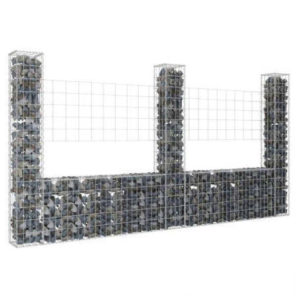 U-shape Gabion Basket With 3 Posts Iron 260x20x150 Cm