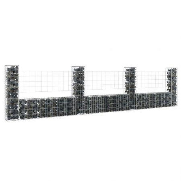 U-shape Gabion Basket With 4 Posts Iron 380x20x100 Cm