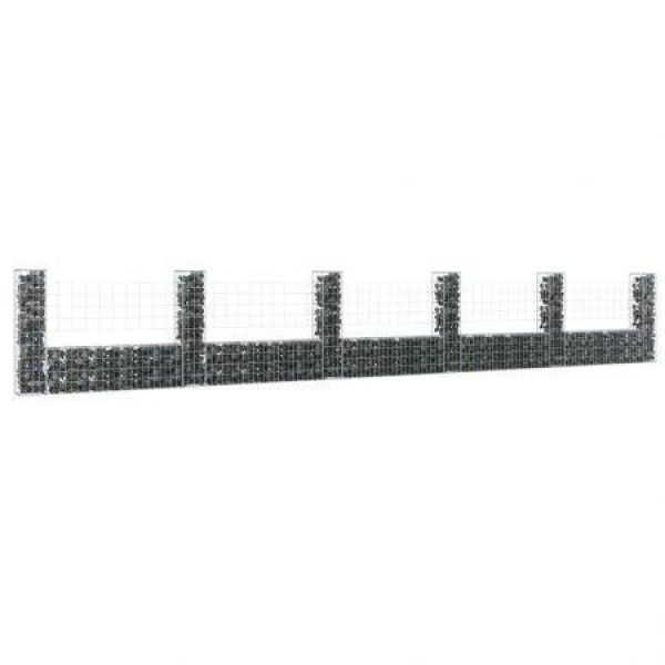 U-shape Gabion Basket with 6 Posts Iron 620x20x100 cm