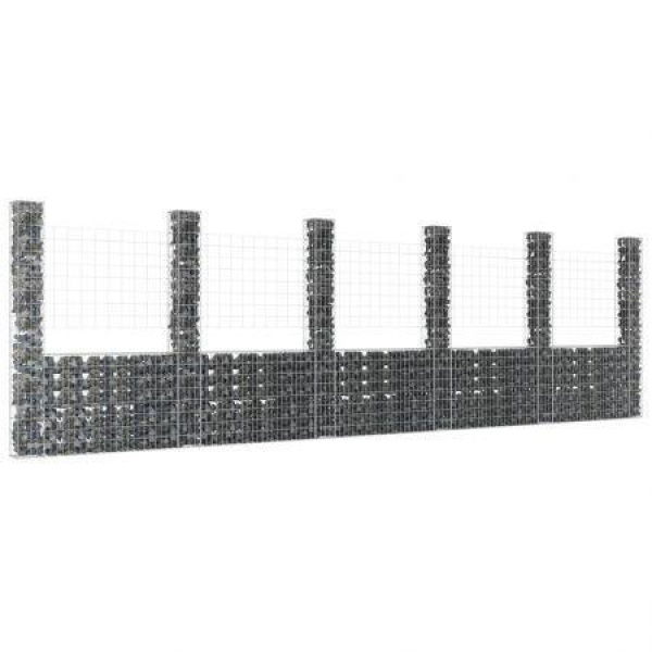 U-shape Gabion Basket with 6 Posts Iron 620x20x200 cm