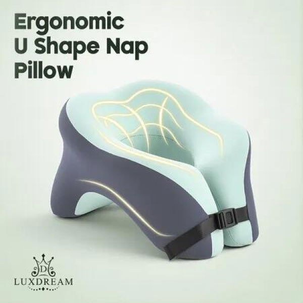 U Shape Memory Foam Neck Pillow Travel Nap 360Degree Head Support Ergonomic Comfortable Lightweight Bedside Airplane Pillow Grey Green Luxdream