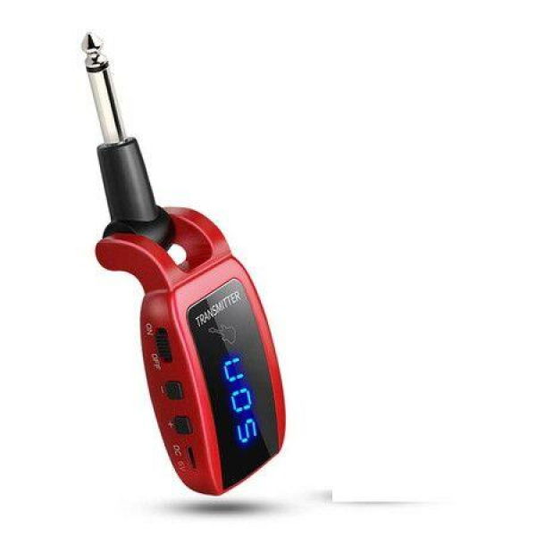 UHF Wireless Guitar Transmitter Receiver With HD LED Screen For Electric Guitar Bass Musical Instruments - Red.