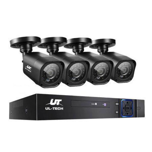 UL-TECH 8CH 5-IN-1 DVR CCTV Security System Video Recorder With 4 Cameras 1080P HDMI Black.