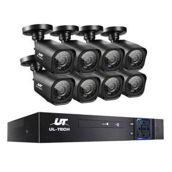 UL-TECH 8CH 5-IN-1 DVR CCTV Security System Video Recorder With 8 Cameras 1080P HDMI Black.