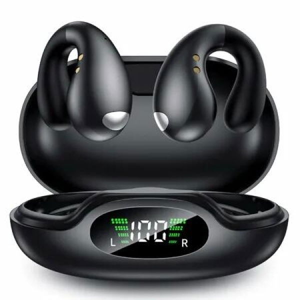 Ultra Open Ear Earbuds Ergonomic Clip-On Earbuds,Bone Conduction Over-The-Ear Headphones with Waterproof Design and Secure Fit for Small Ears,Black