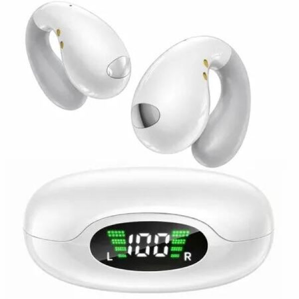 Ultra Open Ear Earbuds Ergonomic Clip-On Earbuds,Bone Conduction Over-The-Ear Headphones with Waterproof Design and Secure Fit for Small Ears,White