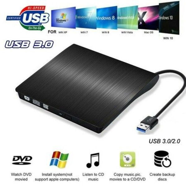 Ultra Slim External USB 3.0 CD/DVD-RW Writer Burner Player For MacBook Pro Air IMac Or Other PC/Laptop.