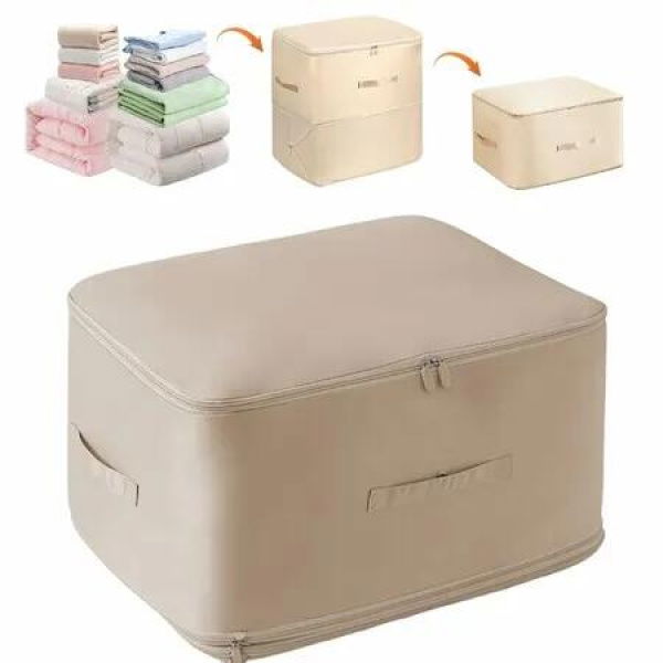 Ultra Space Saving Compression Organiser Heavy Duty Moving Bags Storage Tote for Comforters Clothes Blankets Bedding with Zipperï¼ˆBeige-L)