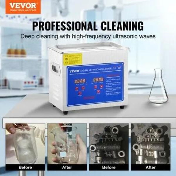 Ultrasonic Cleaner Machine 3L Stainless Steel Ultrasonic Cleaning Machine Digital Heater Timer Jewelry Cleaning for Commercial Personal Home Use (3L)