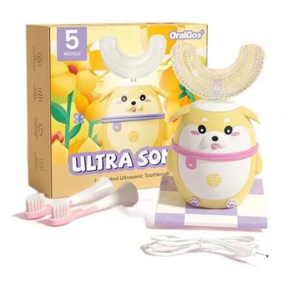 Ultrasonic Kid U-Shaped Electric Rechargable Toothbrush 2 U shape head 4 Brush Heads, 60S Smart Reminder Ages 6-14