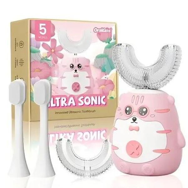 Ultrasonic Kid U-Shaped Electric Rechargable Toothbrush 2 U shape head 4 Brush Heads, 60S Smart Reminder Ages 6-14