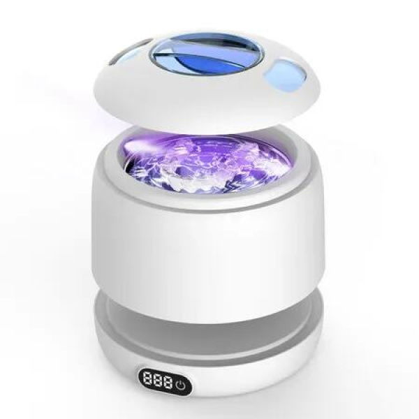 Ultrasonic Retainer Cleaner 45kHz UV Dentures Cleaner 200ML IPX5 Waterproof Dental Aligner Night Guard Toothbrush Jewelry Christmas Birthday Gift COL White