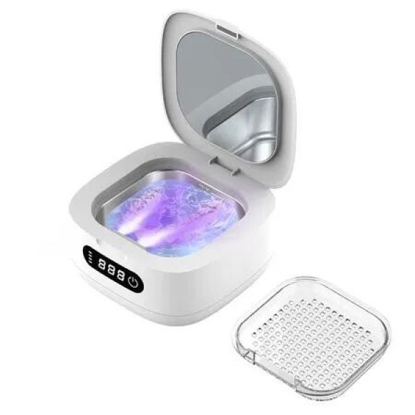 Ultrasonic UV Dental Cleaner Retainer Whiten Trays High Frequency 4000mAh Battery Type C 3 Modes 35dB Quiet Jewelry Rings Gift COL White