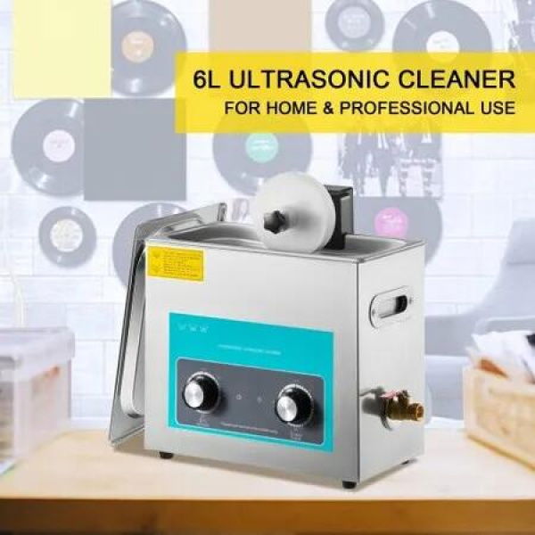 Ultrasonic Vinyl Record Cleaner 6L 40kHz Vinyl Ultrasonic Cleaning Machine Knob Control Record Ultrasonic Cleaner 8 Records Vinyl Sonic Cleaner Stainless Steel Tank w/ Mechanical Heater & Timer