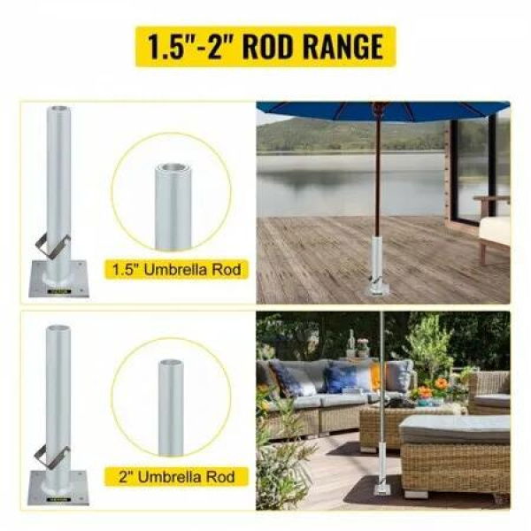 Umbrella Base, 2 in 1 Heavy Duty Umbrella Stand, Aluminum Umbrella's Holder Stand with 6' x 6' Base, Patio Umbrella Stand with 18.5' Height Pipes for 1.5'-2' Sunshade on Deck, Cement and Land