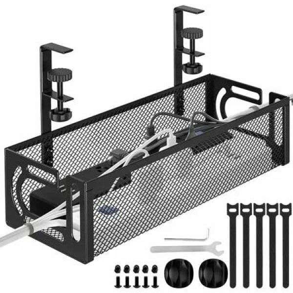 Under Desk Cable Management Tray,Cable Organizer,Cable Management Box,For Desk,Under Desk Storage For Office Home Desk Cable Raceway (Black)