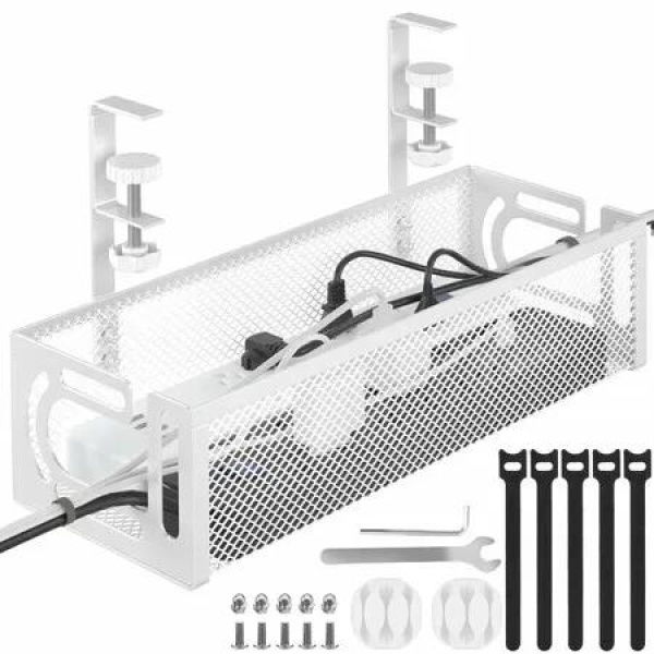 Under Desk Cable Management Tray,Cable Organizer,Cable Management Box,For Desk,Under Desk Storage For Office Home Desk Cable Raceway (White)